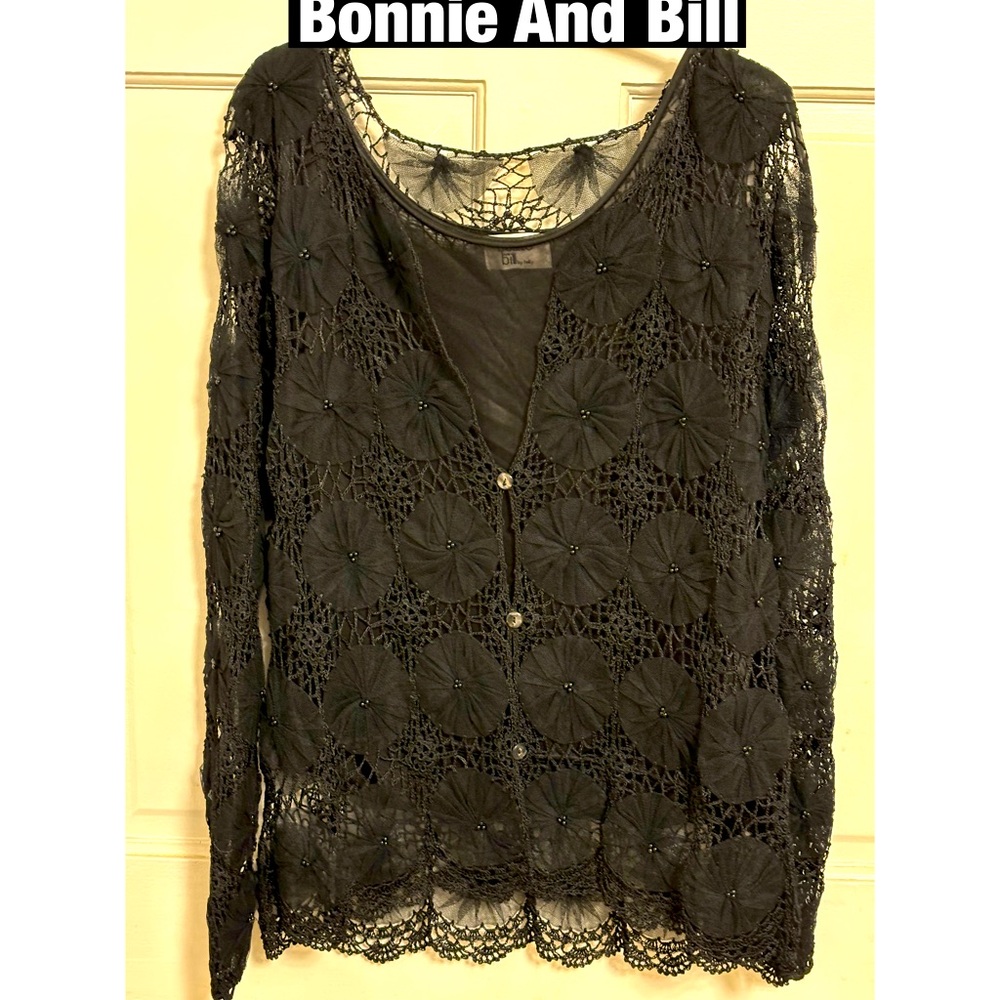 Bonnie and Bill‎ Silk 2 Piece Sheer Crocheted Beaded Top Sz M